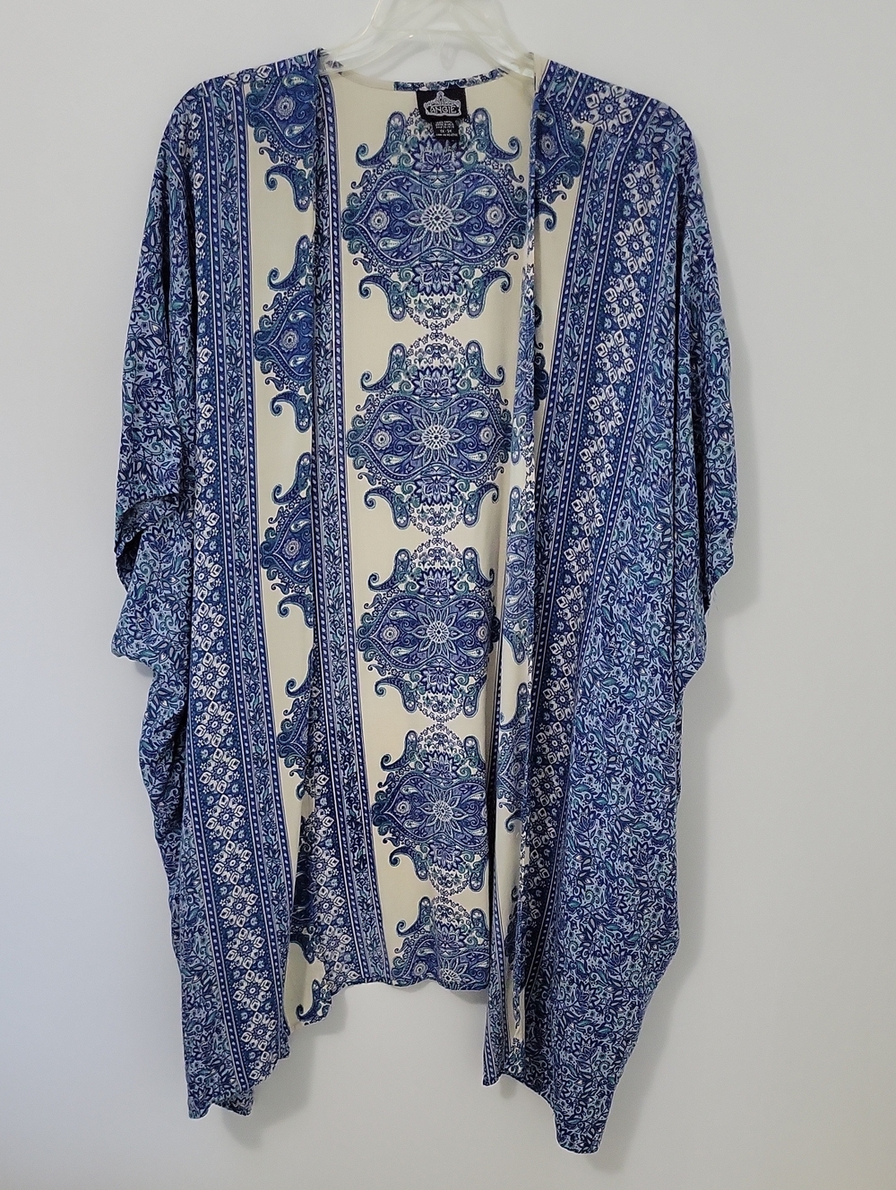 Angie Blue and Cream Floral Kimono, Size 1X-3X